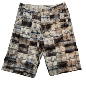 American Eagle Madras Plaid Longer Length Shorts Men's Size 30 Brown Blue Casual